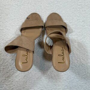 Lulus Biava Natural Suede Wedge Sandals womens size 9 nude